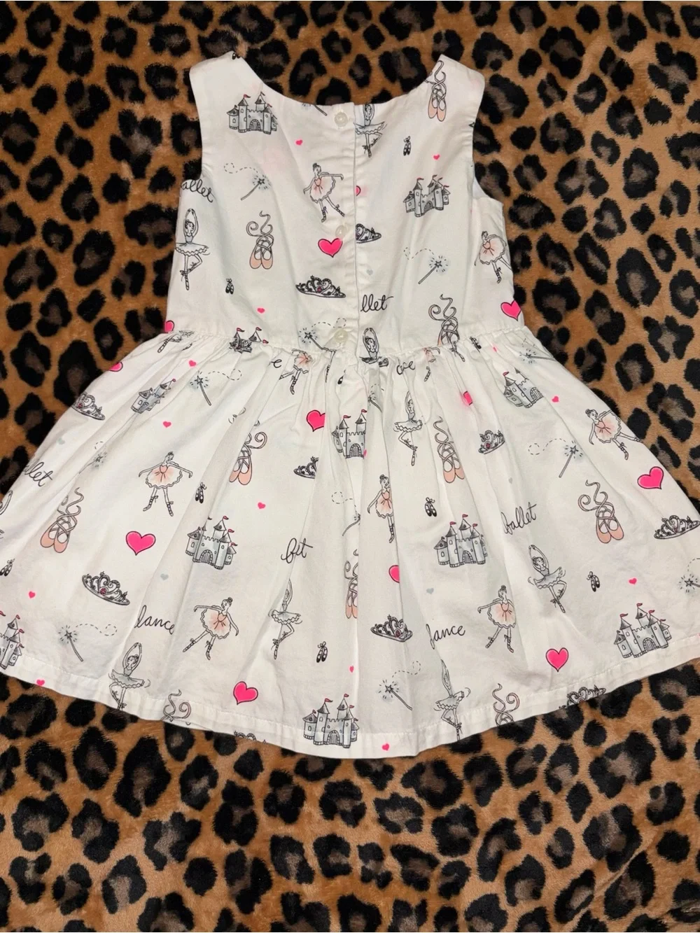 The Children's Place White Ballet Print Dress with Pink Flower 3T